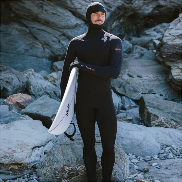 2026 C-Skins Mens Nuwave Session 5/4/3mm Hooded Wetsuit CSE54MH - Black / Black / Red